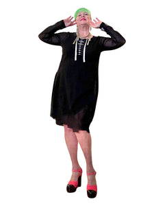 Solid Black Cotton Mesh Tunic