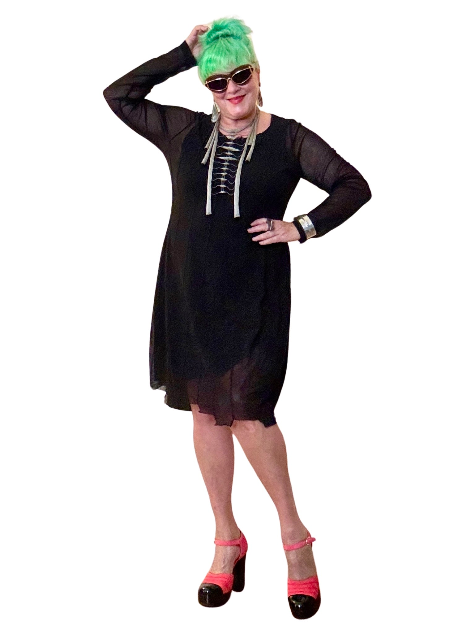 Solid Black Cotton Mesh Tunic