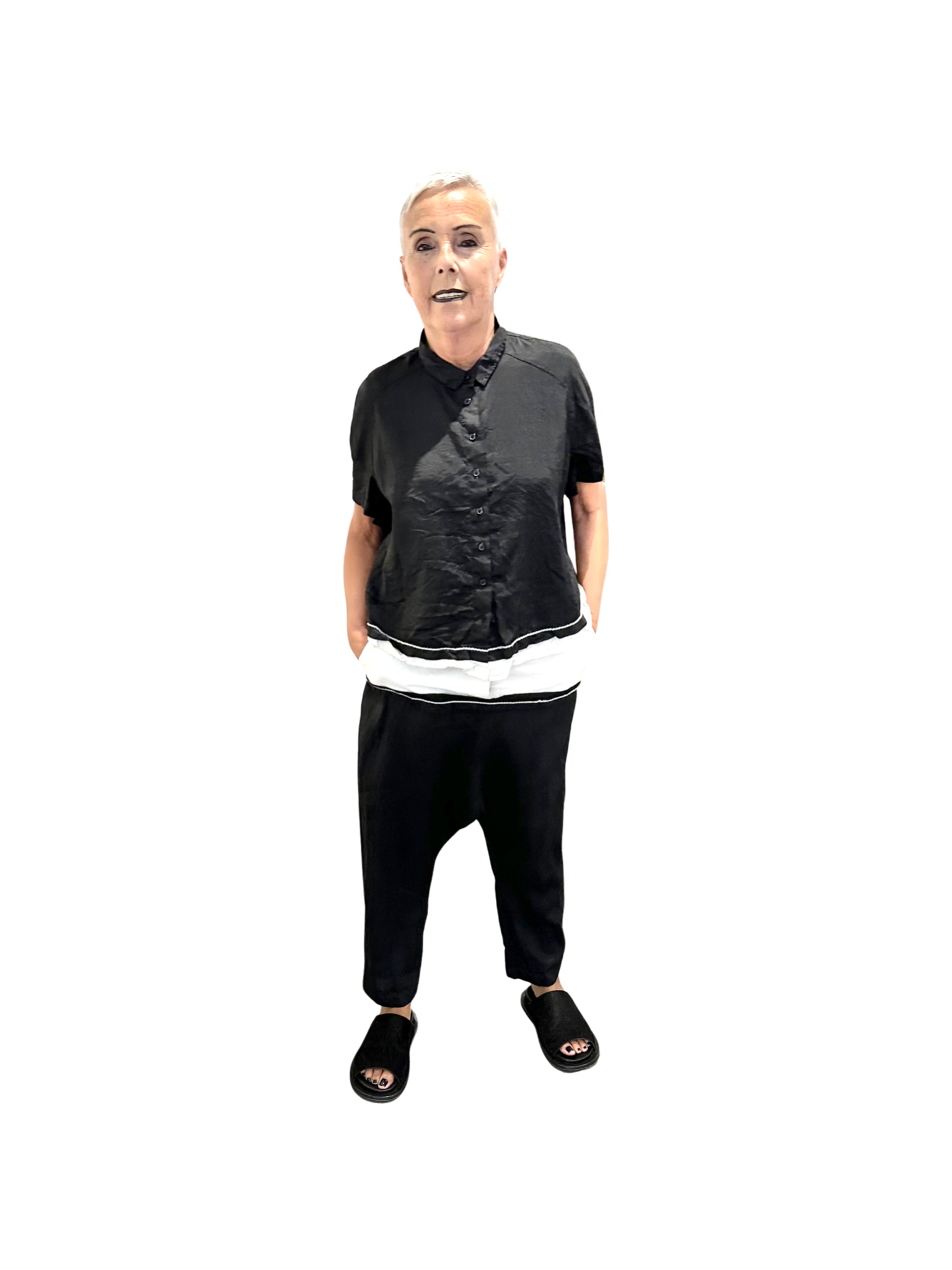 La Petite Boutique Rva Rundholz Black and White Melange Pants Large