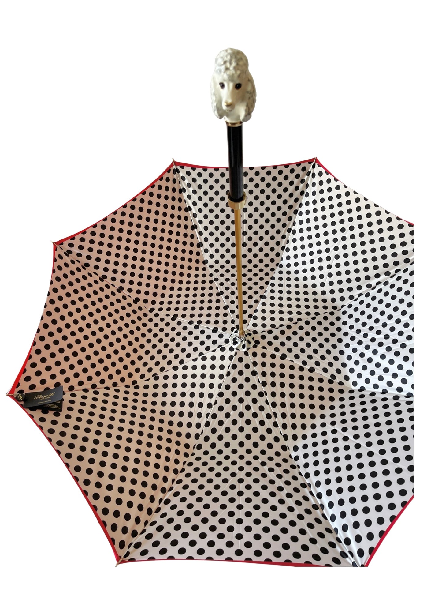 Poodle Handle Umbrella with Red Dome and Polka Dots